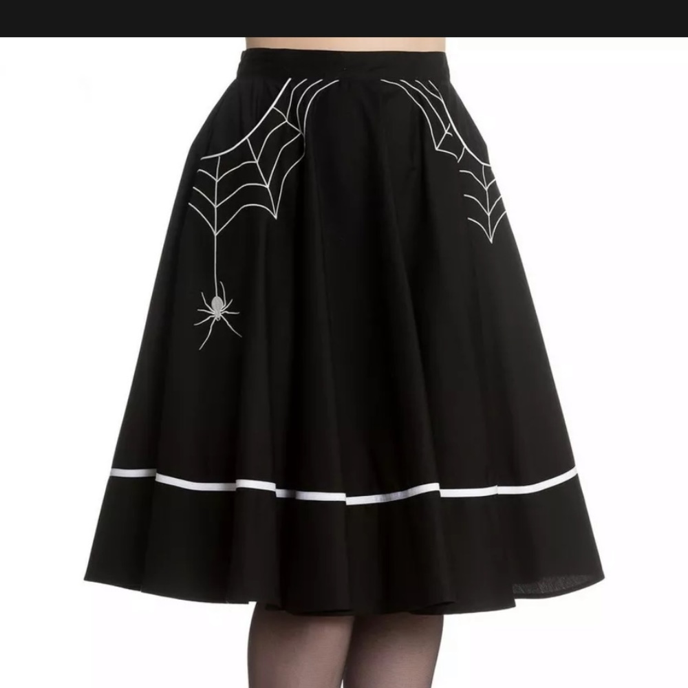 NWT Hellbunny Miss Muffet Spider 50s Goth Circle Skirt.